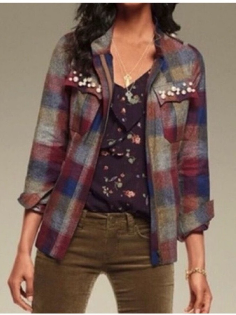Cabi Collage Plaid Jacket Size Small
